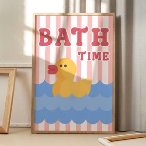 Poster artistico con anatra da bagno, decorazione murale con cartoni animati, decorazione estetica per il bagno, arredamento retrò per la casa, regalo stampato