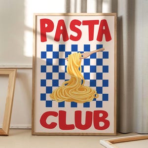 パスタクラブアートポスター、面白いウォールアート、キッチンの美的装飾、レトロなホームデコレーション、プリントギフト