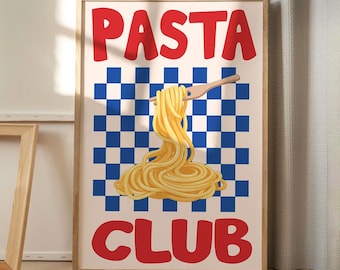 Poster su tela con scritta Pasta Club, divertente decorazione murale, decorazione estetica per la cucina, arredamento retrò per la casa, regalo stampato