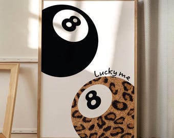 Leopard Star Lucky 8 Ball Playing Cards Art Canvas Poster, Leopard