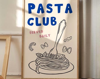Poster su tela con scritta Pasta Club, divertente decorazione murale, decorazione estetica per la cucina, arredamento retrò per la casa, regalo stampato