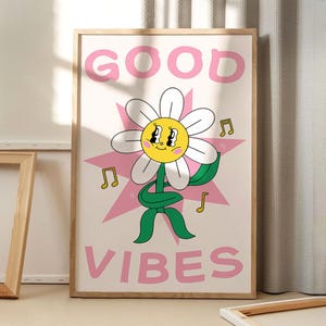 Póster de flores "Good Vibes", arte mural moderno, decoración estética para apartamentos, decoración retro para el hogar, regalo impreso
