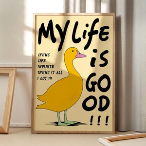 Póster de arte con cita "Mi vida es buena", arte de pared moderno, decoración estética divertida, decoración retro para el hogar, regalo impreso