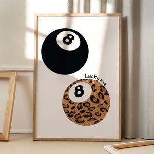 Lucky Me Leopard Print 8 Balls Poster, Arte murale leopardata, Decorazione estetica appartamento, Decorazione casa retrò, Regalo stampato