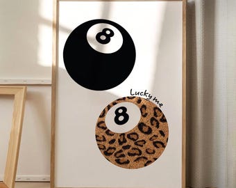 Lucky Me Leopard Print 8 Balls Poster, Leopard Wall Art, Apartment Aesthetic Decor, Retro Home Decor, Art Print, Printed Gift