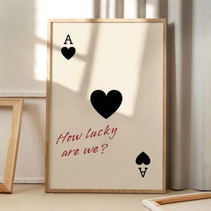 Hoe gelukkig zijn we met speelkaartkunstposter, trendy muurkunst, esthetisch appartementdecor, retro woondecoratie, gedrukt cadeau