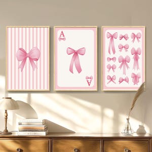 Poster artistico con carte da gioco Pink Bow, arte murale alla moda, decorazione estetica per appartamenti, decorazione retrò per la casa, regalo stampato