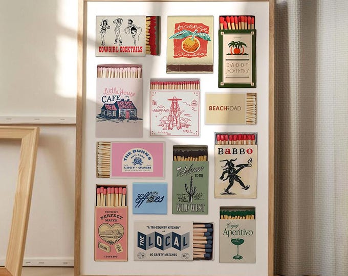 Retro Matchbook Art Canvas Poster, Retro Wall Art, Apartment Aesthetic Decor, Retro Home Decor, Printed Gift