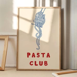 Pasta Club-kunstposter, grappige muurkunst, esthetische keukendecor, retro woondecoratie, gedrukt cadeau