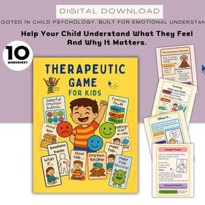 Tarjetas de emociones terapéuticas para niños: juego imprimible de TCC, actividades digitales de regulación emocional, sentimientos y habilidades de afrontamiento (PDF)