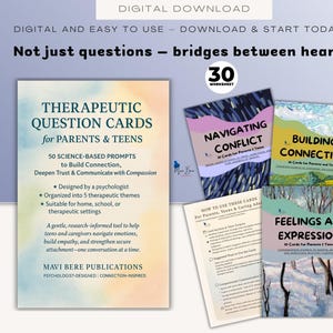 Therapeutische Fragekarten für Eltern und Jugendliche - druckbare ganzseitige CBT-Arbeitsblätter für Kommunikation, Empathie und emotionalen Ausdruck
