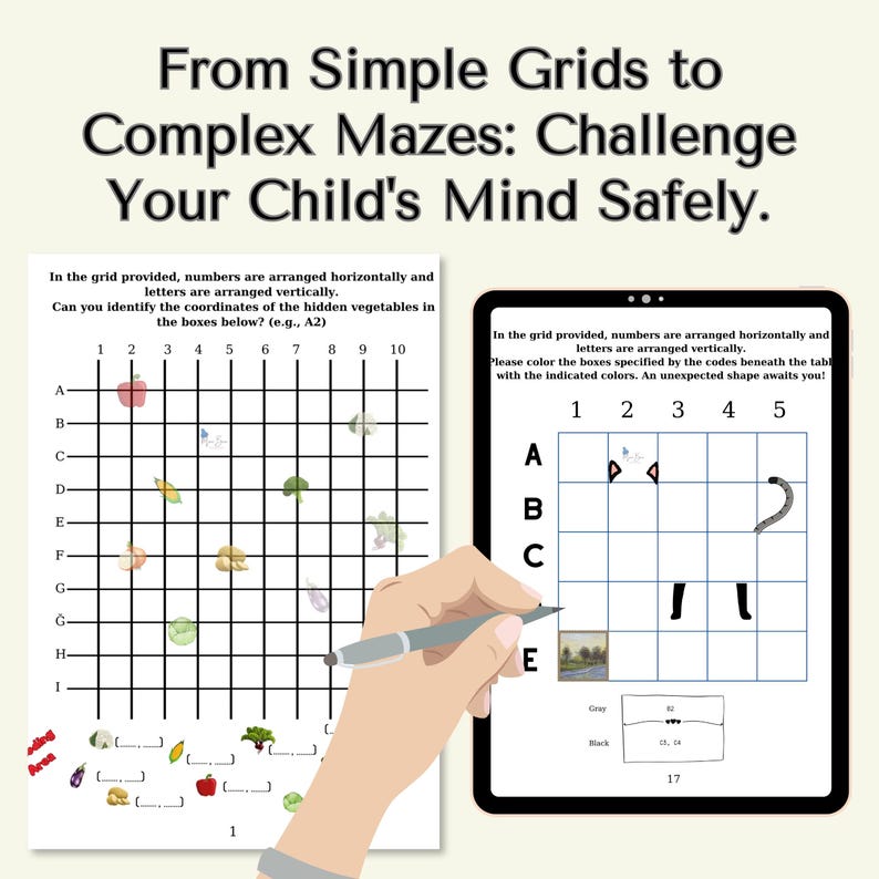Coordinate Grid Attention Workbook - Coding Logic Games for Kids - Visual Perception Training image 3