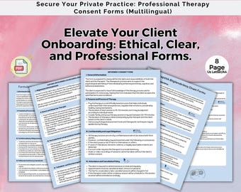 Multilingual Intake Form Bundle , Informed Consent Agreement PDF , Psychologist Designed Private Practice Forms for Counselors