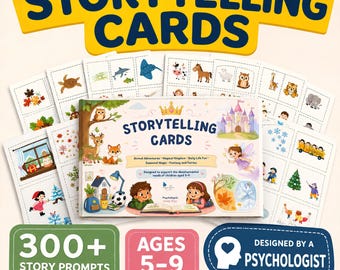 Storytelling Cards for Kids, 300 Picture Prompts & 10 Story Builder Worksheets, Ages 5–9