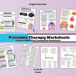 Mental Health Resources, Therapy Cheat Sheets for CBT and Emotional Growth, Therapy Tools for Adults and Teens,  Printable Worksheets