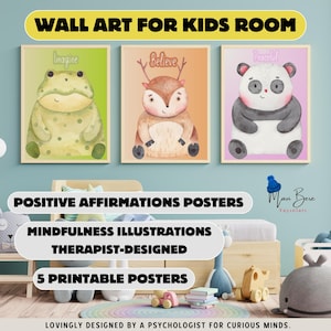 Positive Affirmation Animal Posters , Mindful Wall Art Prints , Peaceful Motivational Decor for Kids , Instant Download Jpg , Multiple Sizes