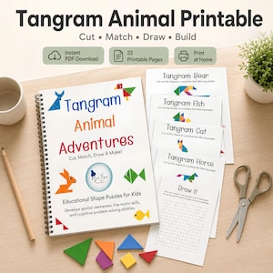 Tangram Animals Workbook, Shape Puzzle Activities, STEM Geometry Learning, Spatial Reasoning