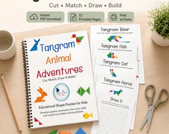 Tangram Animals Workbook, Shape Puzzle Activities, STEM Geometry Learning, Spatial Reasoning