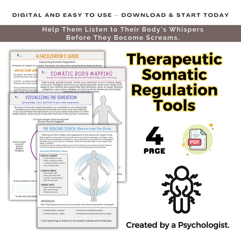 Somatic Body Mapping Worksheets, Nervous System Regulation Tool - Etsy