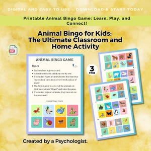 Printable Animal Bingo Game, Speech Therapy Materials, Montessori Toddler Game, Homeschool Educational Learning