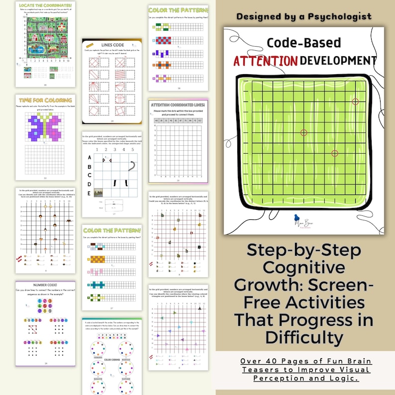 Coordinate Grid Attention Workbook - Coding Logic Games for Kids - Visual Perception Training image 4