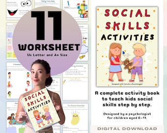 Social Skills Activity Book for Kids, SEL Worksheets, School Counselor Resource, Coping Skills PDF