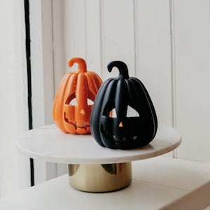 Large Carved Pumpkin Lantern Tealight Holder | Halloween Spooky Decor