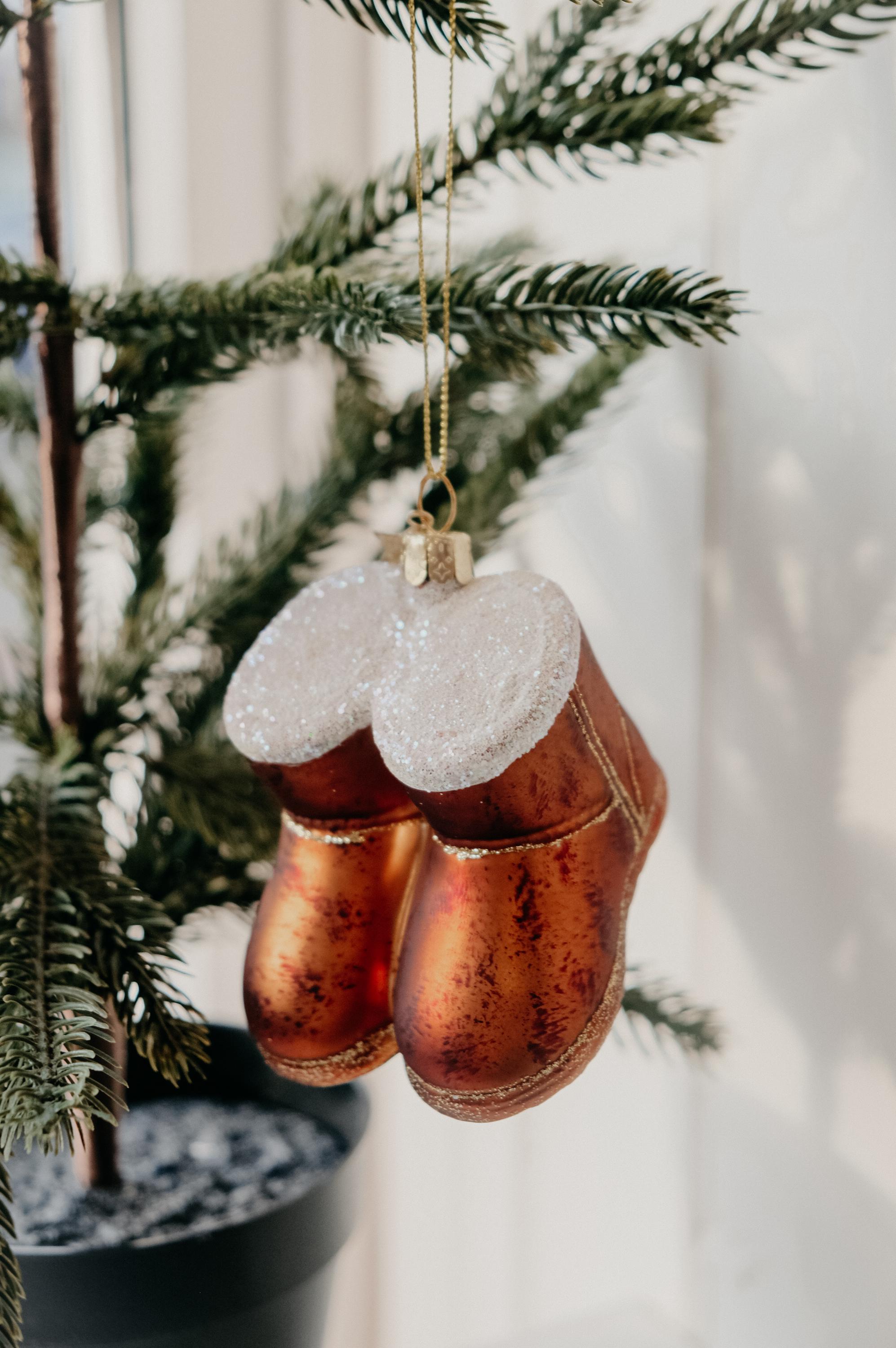 Ugg Boots Brown Suede Glitter Glass Christmas Tree Bauble