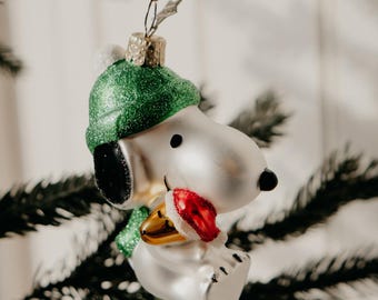 スヌーピーとウッドストックのピーナッツ グリッターガラス クリスマス