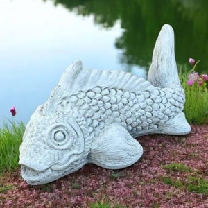 Detailed fish figurine, Cement sea decoration, Outdoor sea ornament, Patio fish sculpture, Beton realistic fish statue, Yard sea fish art