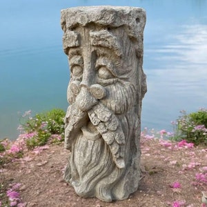 Concrete grandfather face, Old face tree figure, Backyard beton ornament, Garden face art, Outdoor grandfather decor, Home stone sculpture