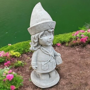 Stone nurse girl sculpture, Garden kid ornament, Yard girl on base, Beton child statue, Concrete kid figurine, Lawn nurse decoration