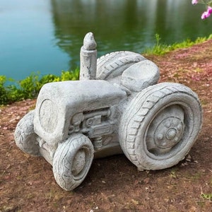 Stone tractor figure Garden decoration Tractor yard sculpture Outdoor statue Tractor home ornament Lawn decor
