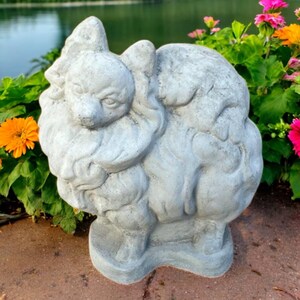 Outside pomeranian sculpture, Garden pet art, Lawn dog, Pomeranian gift statue, Dog stone decor, Backyard pet ornament, Concrete dog idea