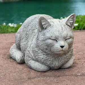 Small stone cat Sitting cat figurine Pet  lover gift Concrete cat statue Garden animal decor Cat memorial ornament