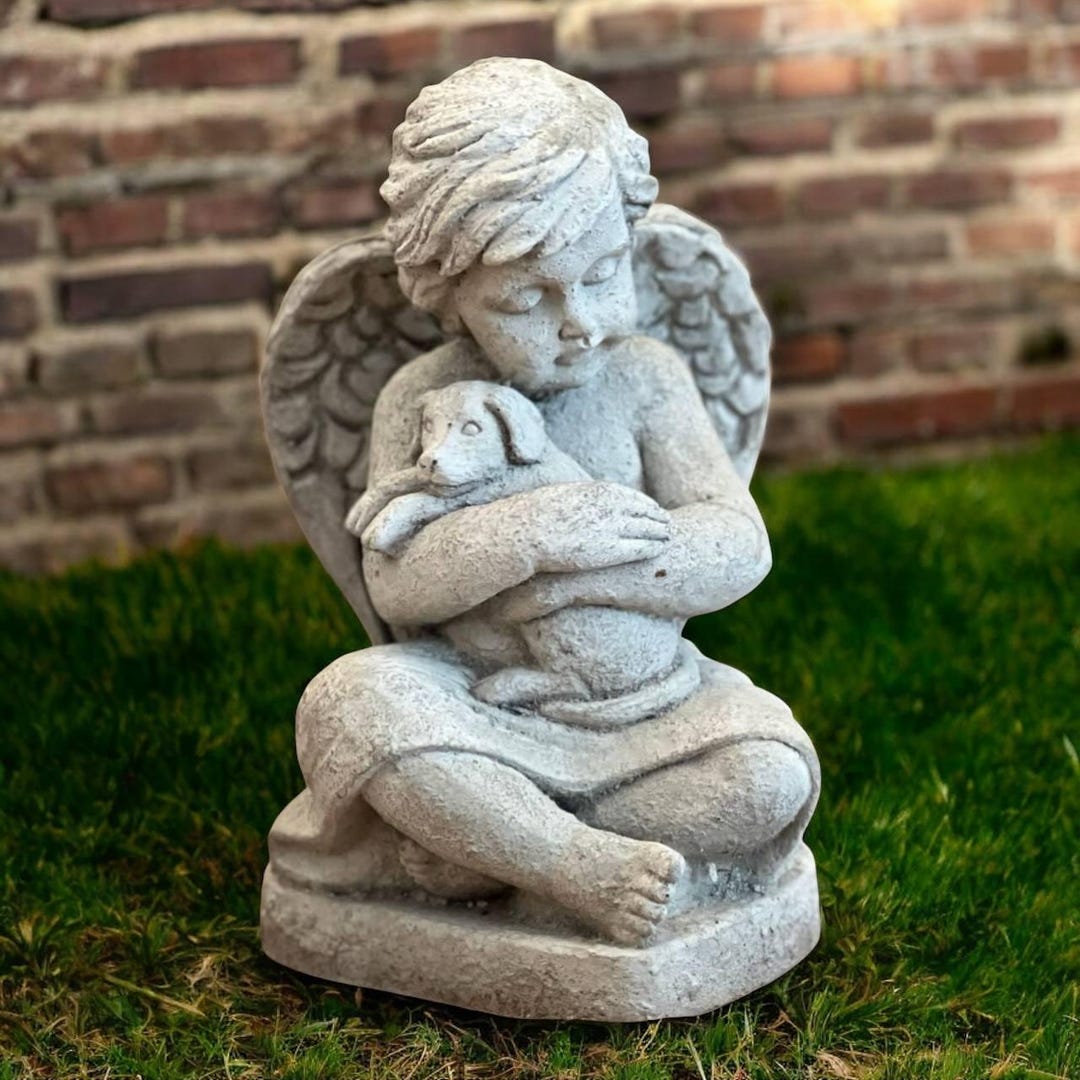 Cherub Garden Statue, Lawn Angel Decor, Cement Religious Idea, Outdoor ...