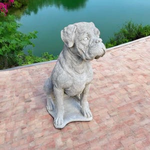 Boxer dog figurine Stone sitting boxer Realistic dog statue Pet memorial gift Dog yard sculpture Large boxer