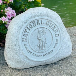 National guard sculpture, Garden rock ornament, Lawn army decor, Outdoor rock idea, Concrete national guard statue, Soldier stone memorial