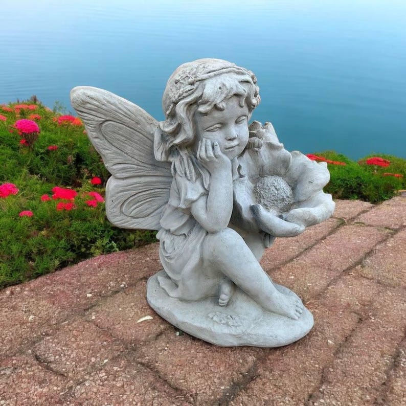 Concrete Pixie Art Home Girl Pixie Ornament Lawn Elf Girl Decor Beton ...