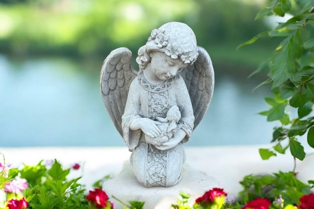 Lawn Angel Figure, Outdoor Cherub Art, Concrete Religious Decor, Garden ...