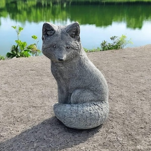 Stone fox figurine Sitting fox wild animal Garden statue Forest fox lawn ornament Outdoor animal decor
