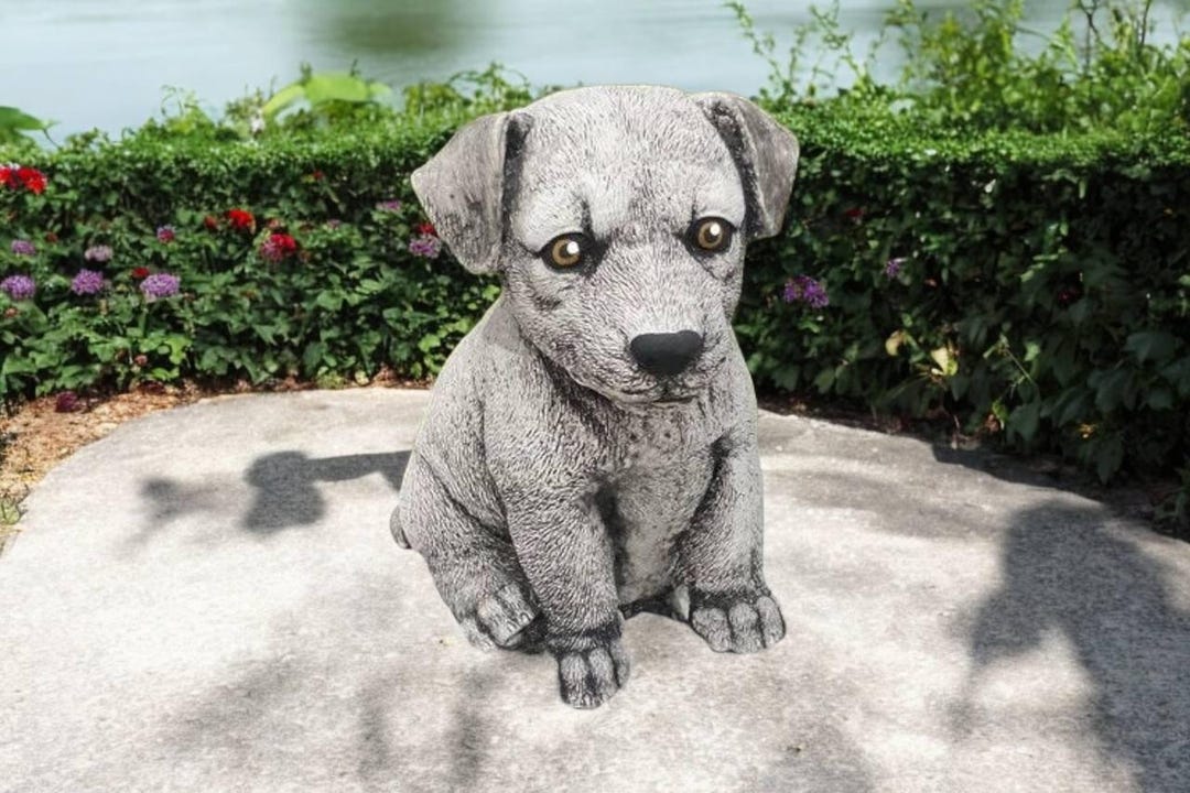 Concrete Puppy Statue, Lawn Pet Decor, Outside Dog Ornament, Backyard ...