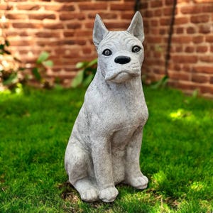 Concrete boxer figure, Stone dog decor, Garden pet art, Boxer dog ornament, Yard pet sculpture, Outdoor boxer idea, Lawn dog statue
