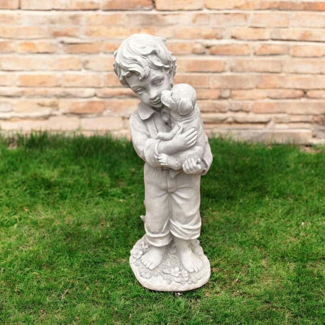 Garden Boy Statue, Concrete Kid Design, Outdoor Child Figure, Yard Boy ...