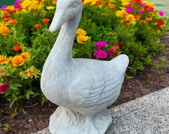 Outdoor goose sculpture, Farm bird statue, Garden goose art, Backyard bird figure, Lawn goose ornament, Stone farm art, Goose concrete decor