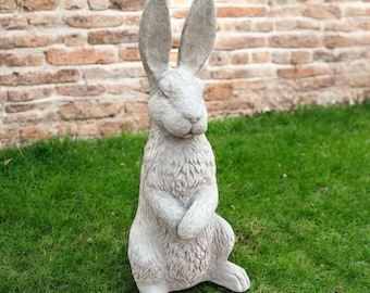 Cement rabbit statue, Garden animal ornament, Stone bunny art, Lawn decor, Yard bunny figure, Animal outdoor design, Rabbit beton sculpture