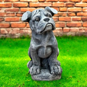 Concrete boxer statue, Stone dog decor, Backyard pet art, Lawn boxer ornament, Cement dog figurine, Garden boxer idea, Outside pet design