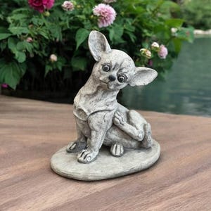 Chihuahua stone statue, Garden dog decoration, Cement pet lover gift, Backyard dog ornament, Concrete pet art, Outside chihuahua figure