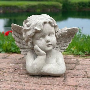 Concrete Cherub Angel Sculpture Thinking Baby Angel Memorial Stone ...