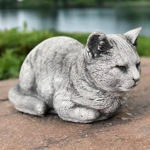 Cat figure yard decoration Stone kitten statue Painted cat pet home decor Cat owner gift Concrete cat art